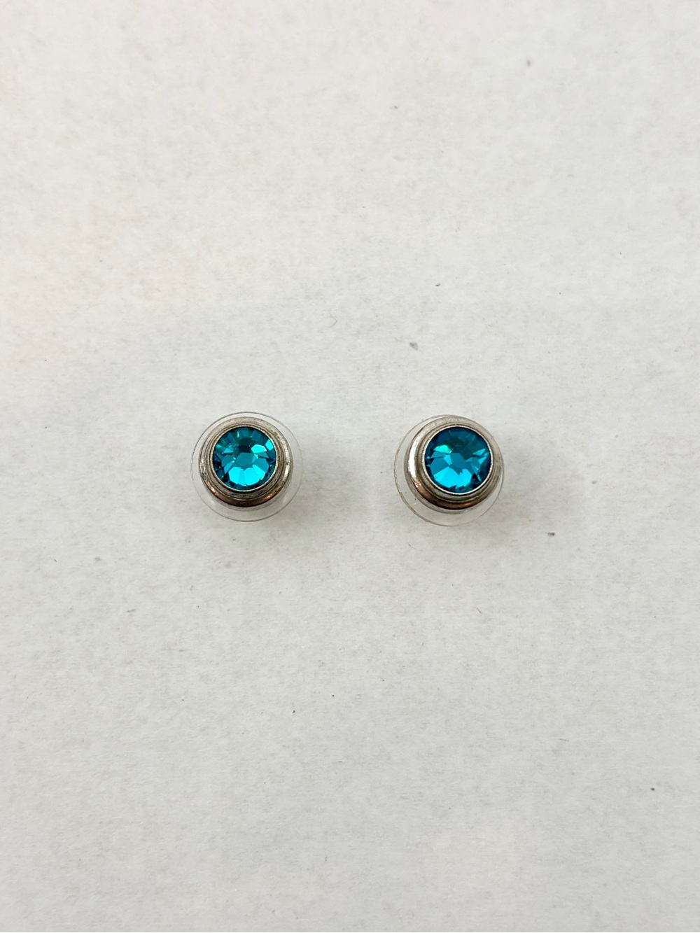 Alex and Ani Silver Stud Earrings with Teal Blue Crystals